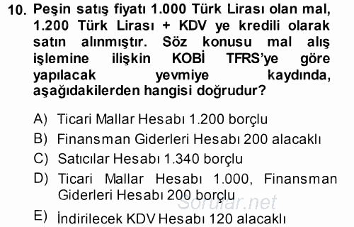 Envanter ve Bilanço 2014 - 2015 Tek Ders Sınavı 10.Soru
