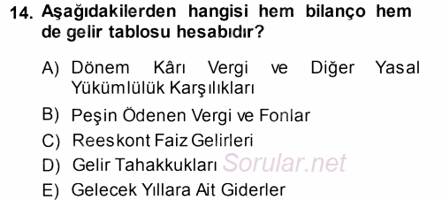 Envanter ve Bilanço 2014 - 2015 Tek Ders Sınavı 14.Soru