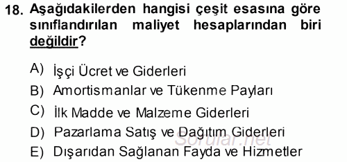 Envanter ve Bilanço 2014 - 2015 Tek Ders Sınavı 18.Soru