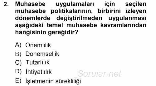 Envanter ve Bilanço 2014 - 2015 Tek Ders Sınavı 2.Soru