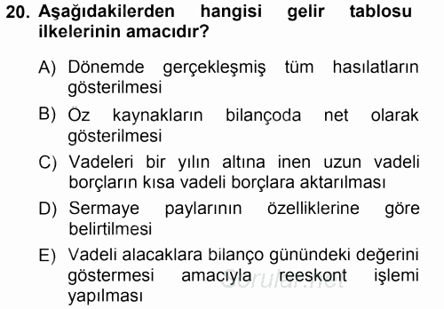 Envanter ve Bilanço 2014 - 2015 Tek Ders Sınavı 20.Soru