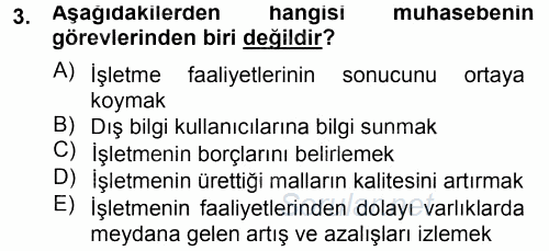 Envanter ve Bilanço 2014 - 2015 Tek Ders Sınavı 3.Soru