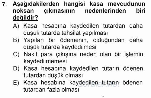 Envanter ve Bilanço 2014 - 2015 Tek Ders Sınavı 7.Soru