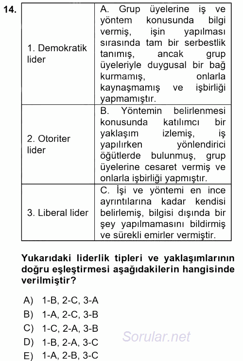 Yönetim Bilimi 1 2017 - 2018 Dönem Sonu Sınavı 14.Soru