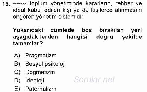 Yönetim Bilimi 1 2017 - 2018 Dönem Sonu Sınavı 15.Soru