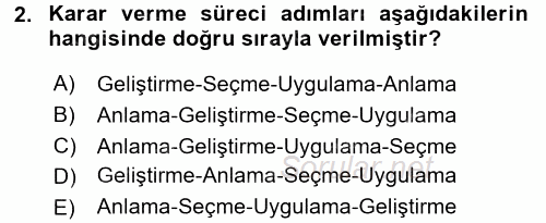 Yönetim Bilimi 1 2017 - 2018 Dönem Sonu Sınavı 2.Soru