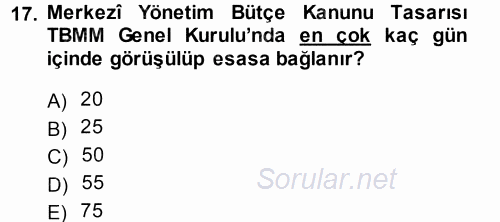 Devlet Bütçesi 2014 - 2015 Tek Ders Sınavı 17.Soru