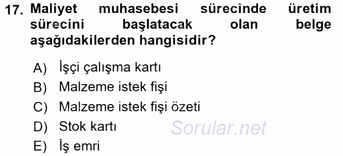 Muhasebede Bilgi Yönetimi 2015 - 2016 Ara Sınavı 17.Soru