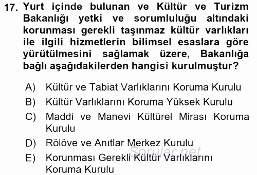 Kültürel Miras Mevzuatı 2015 - 2016 Dönem Sonu Sınavı 17.Soru