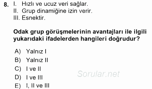 Halkla İlişkiler Yönetimi 2017 - 2018 Dönem Sonu Sınavı 8.Soru