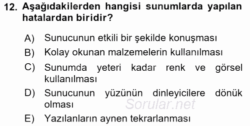 Temel Bilgi Teknolojileri 1 2017 - 2018 Ara Sınavı 12.Soru