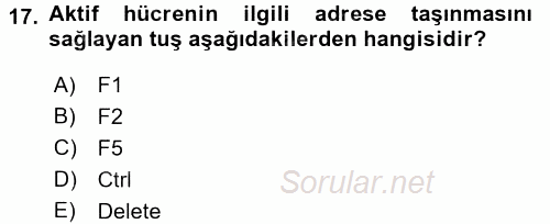 Temel Bilgi Teknolojileri 1 2017 - 2018 Ara Sınavı 17.Soru