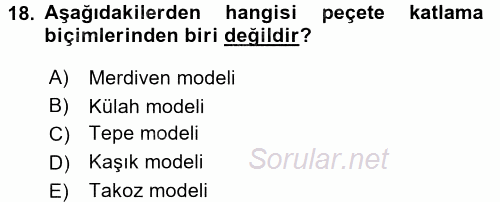 Yiyecek-İçecek Hizmetleri 2017 - 2018 Ara Sınavı 18.Soru