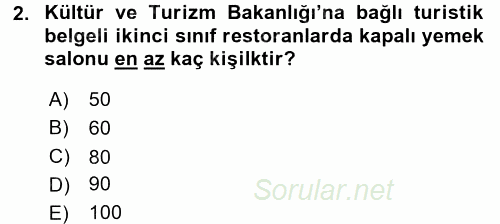 Yiyecek-İçecek Hizmetleri 2017 - 2018 Ara Sınavı 2.Soru