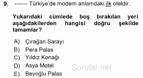 Yiyecek-İçecek Hizmetleri 2017 - 2018 Ara Sınavı 9.Soru