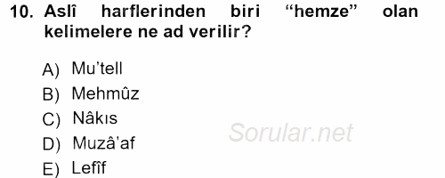 Osmanlı Türkçesi Grameri 1 2012 - 2013 Ara Sınavı 10.Soru