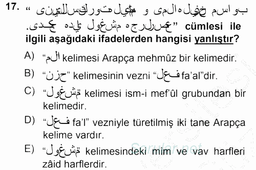 Osmanlı Türkçesi Grameri 1 2012 - 2013 Ara Sınavı 17.Soru