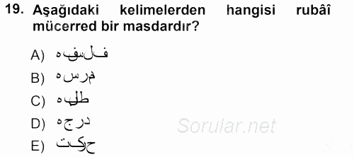 Osmanlı Türkçesi Grameri 1 2012 - 2013 Ara Sınavı 19.Soru