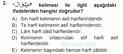 Osmanlı Türkçesi Grameri 1 2012 - 2013 Ara Sınavı 2.Soru