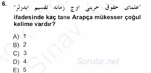 Osmanlı Türkçesi Grameri 1 2012 - 2013 Ara Sınavı 6.Soru