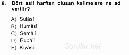 Osmanlı Türkçesi Grameri 1 2012 - 2013 Ara Sınavı 8.Soru
