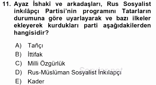 XIX. Yüzyıl Türk Dünyası 2017 - 2018 Ara Sınavı 11.Soru