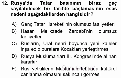 XIX. Yüzyıl Türk Dünyası 2017 - 2018 Ara Sınavı 12.Soru