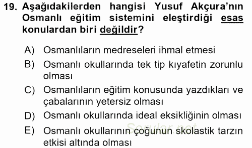 XIX. Yüzyıl Türk Dünyası 2017 - 2018 Ara Sınavı 19.Soru