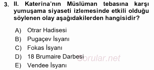 XIX. Yüzyıl Türk Dünyası 2017 - 2018 Ara Sınavı 3.Soru