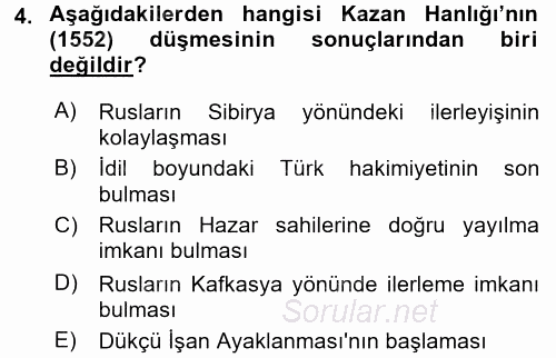 XIX. Yüzyıl Türk Dünyası 2017 - 2018 Ara Sınavı 4.Soru