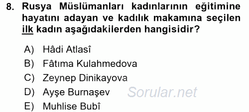 XIX. Yüzyıl Türk Dünyası 2017 - 2018 Ara Sınavı 8.Soru