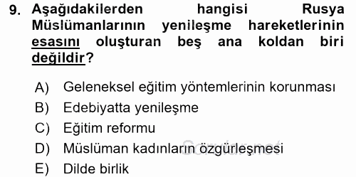 XIX. Yüzyıl Türk Dünyası 2017 - 2018 Ara Sınavı 9.Soru