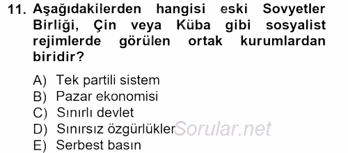 Siyaset Bilimi 2012 - 2013 Dönem Sonu Sınavı 11.Soru