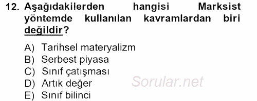 Siyaset Bilimi 2012 - 2013 Dönem Sonu Sınavı 12.Soru