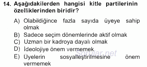 Siyaset Bilimi 2012 - 2013 Dönem Sonu Sınavı 14.Soru