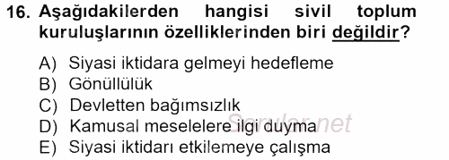 Siyaset Bilimi 2012 - 2013 Dönem Sonu Sınavı 16.Soru