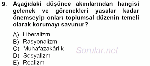 Siyaset Bilimi 2012 - 2013 Dönem Sonu Sınavı 9.Soru