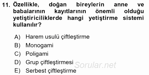 Laboratuvar Hayvanlarını Yetiştirme ve Sağlığı 2015 - 2016 Ara Sınavı 11.Soru
