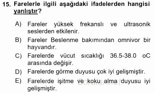 Laboratuvar Hayvanlarını Yetiştirme ve Sağlığı 2015 - 2016 Ara Sınavı 15.Soru