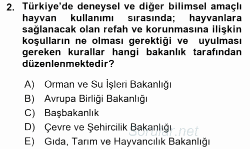 Laboratuvar Hayvanlarını Yetiştirme ve Sağlığı 2015 - 2016 Ara Sınavı 2.Soru