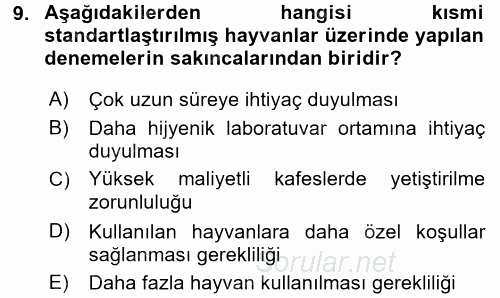 Laboratuvar Hayvanlarını Yetiştirme ve Sağlığı 2015 - 2016 Ara Sınavı 9.Soru