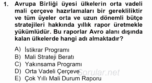 Kamu Mali Yönetimi 2012 - 2013 Dönem Sonu Sınavı 1.Soru