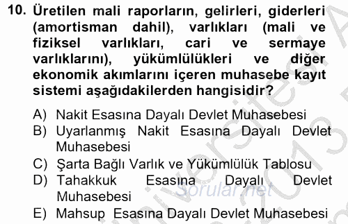 Kamu Mali Yönetimi 2012 - 2013 Dönem Sonu Sınavı 10.Soru