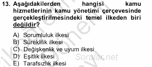 Kamu Mali Yönetimi 2012 - 2013 Dönem Sonu Sınavı 13.Soru