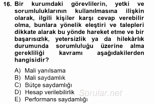 Kamu Mali Yönetimi 2012 - 2013 Dönem Sonu Sınavı 16.Soru