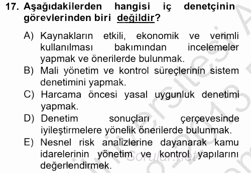 Kamu Mali Yönetimi 2012 - 2013 Dönem Sonu Sınavı 17.Soru