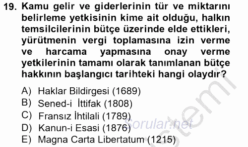 Kamu Mali Yönetimi 2012 - 2013 Dönem Sonu Sınavı 19.Soru