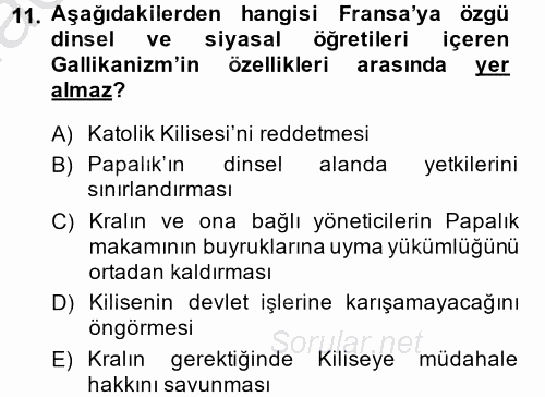 Siyasi Düşünceler Tarihi 2014 - 2015 Ara Sınavı 11.Soru