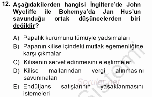 Siyasi Düşünceler Tarihi 2014 - 2015 Ara Sınavı 12.Soru