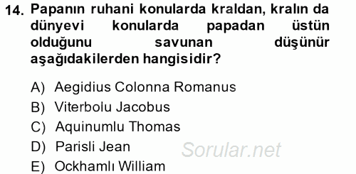 Siyasi Düşünceler Tarihi 2014 - 2015 Ara Sınavı 14.Soru